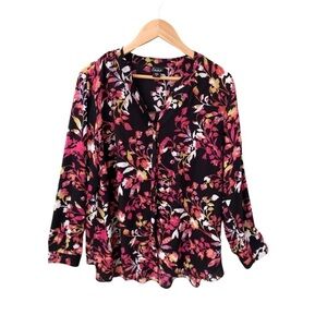 Simply Emma Button Down Floral Tunic Blouse Size 2X
